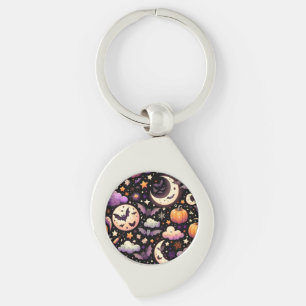 Whimsical Halloween Night Sky Pattern Keychain