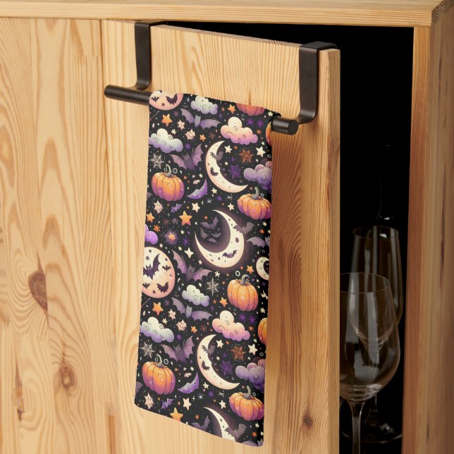 Whimsical Halloween Night Sky Pattern Kitchen Towel (Thirds Fold)