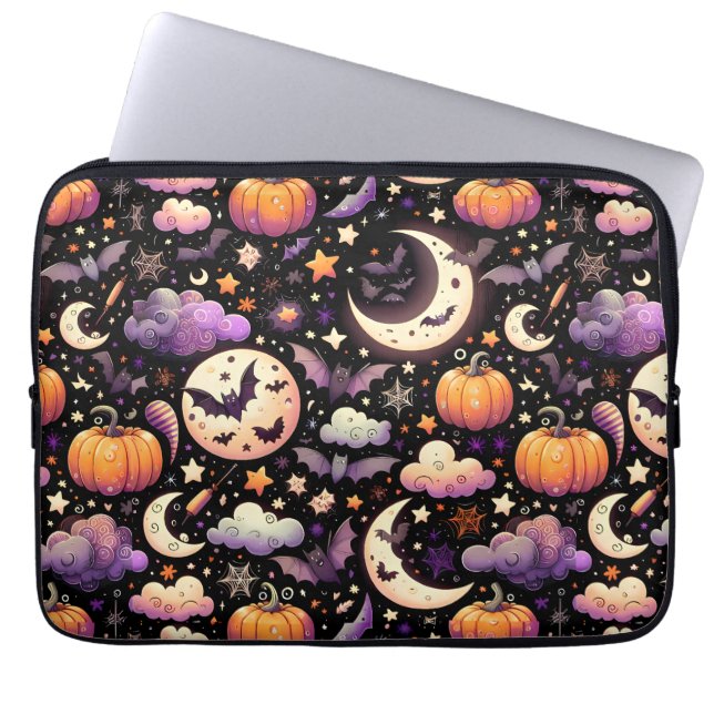 Whimsical Halloween Night Sky Pattern Laptop Sleeve (Front)