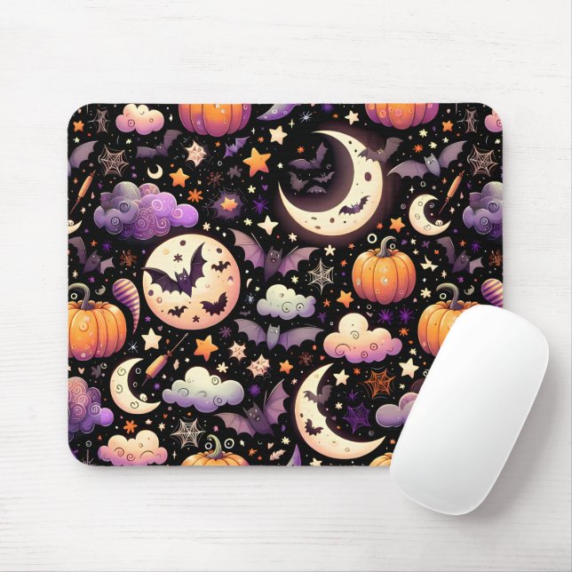 Whimsical Halloween Night Sky Pattern Mouse Pad (With Mouse)