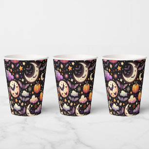 Whimsical Halloween Night Sky Pattern Paper Cups