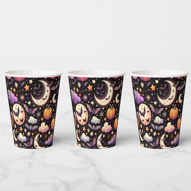 Whimsical Halloween Night Sky Pattern Paper Cups (Multi)
