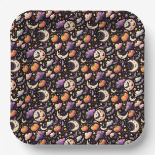 Whimsical Halloween Night Sky Pattern Paper Plates