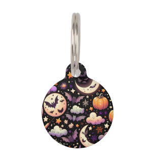 Whimsical Halloween Night Sky Pattern Pet ID Tag