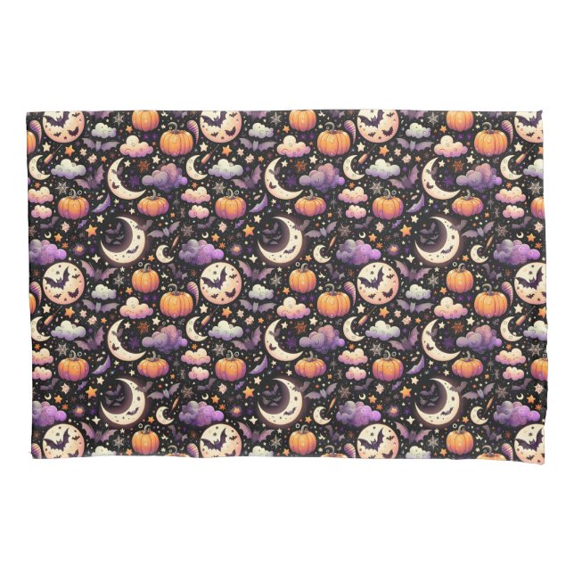 Whimsical Halloween Night Sky Pattern Pillow Case (Front-Left)