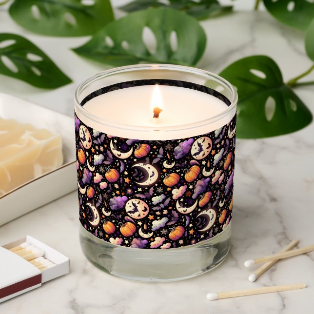 Whimsical Halloween Night Sky Pattern Scented Candle (Lit)