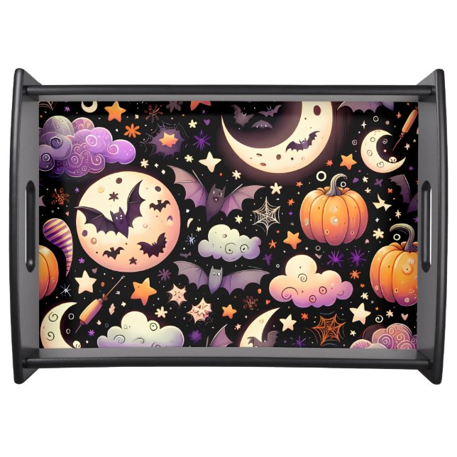 Whimsical Halloween Night Sky Pattern Serving Tray (Front)