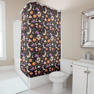 Whimsical Halloween Night Sky Pattern Shower Curtain