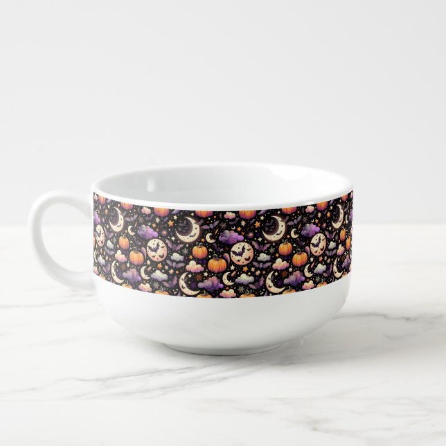 Whimsical Halloween Night Sky Pattern Soup Mug (Right)