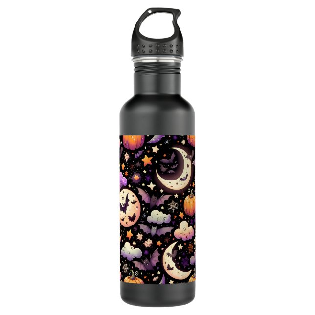 Whimsical Halloween Night Sky Pattern Stainless Steel Water Bottle (Front)