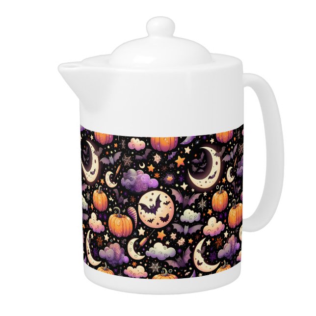 Whimsical Halloween Night Sky Pattern Teapot (Right)