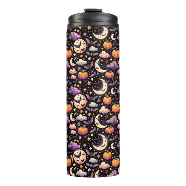 Whimsical Halloween Night Sky Pattern Thermal Tumbler (Front)