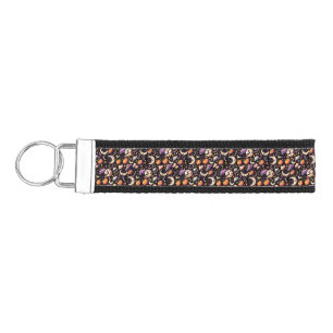 Whimsical Halloween Night Sky Pattern Wrist Keychain