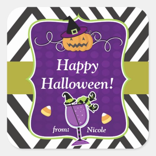 Whimsical Halloween Party Fun Favor Custom Square Sticker