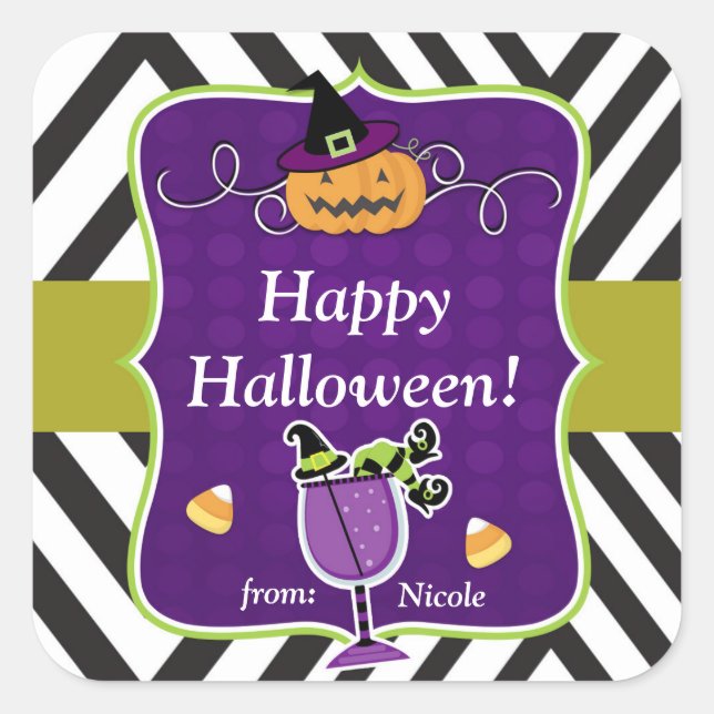 Whimsical Halloween Party Fun Favor Custom Square Sticker (Front)