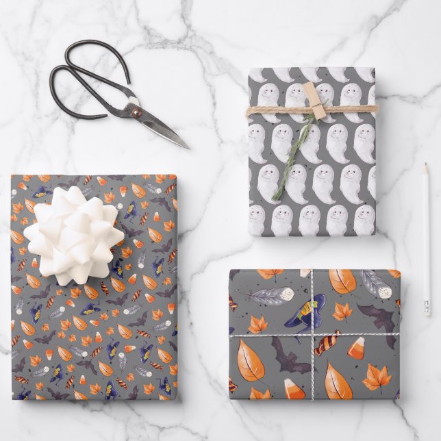 Whimsical Halloween Pattern Wrapping Paper Sheets (Front)