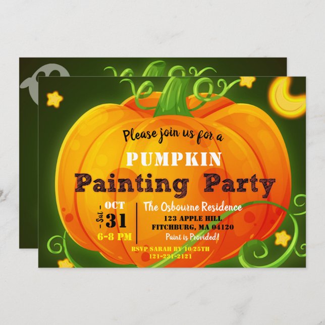 Whimsical Halloween Pumpkin Carving Spooky Party Invitation (Front/Back)