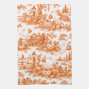 Whimsical Halloween Pumpkin Patch Fun Toile Orange Kitchen Towel