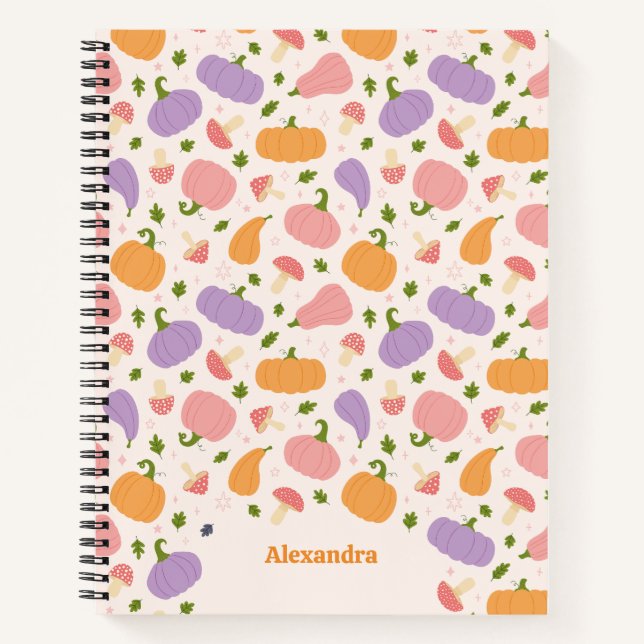Whimsical Halloween Pumpkins and Mushrooms Custom Notebook (Front)