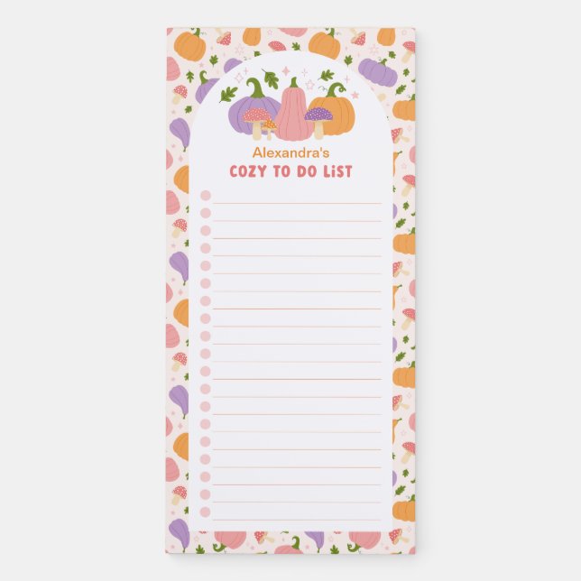 Whimsical Halloween Pumpkins and Mushrooms Magnetic Notepad (Front)