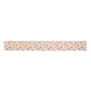 Whimsical Halloween Pumpkins and Mushrooms Pattern Satin Ribbon