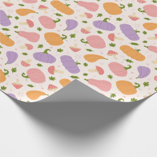 Whimsical Halloween Pumpkins and Mushrooms Pattern Wrapping Paper