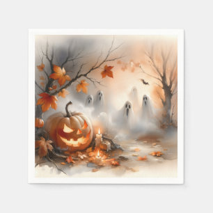 Whimsical Halloween scene with pumpkin and ghosts Napkins