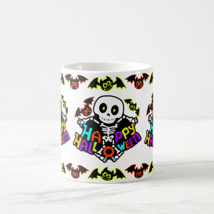 Whimsical Halloween Skeleton and Bats Design Coffee Mug
