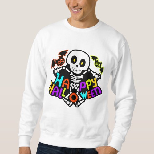 Whimsical Halloween Skeleton and Bats Design Sweatshirt