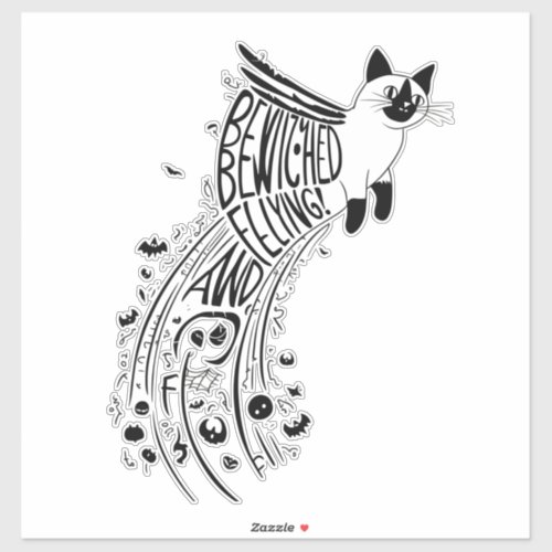 Whimsical Halloween Soar Siamese Cat in Flight Sticker