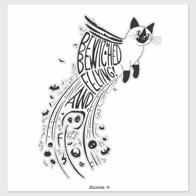 Whimsical Halloween Soar: Siamese Cat in Flight Sticker (Sheet)
