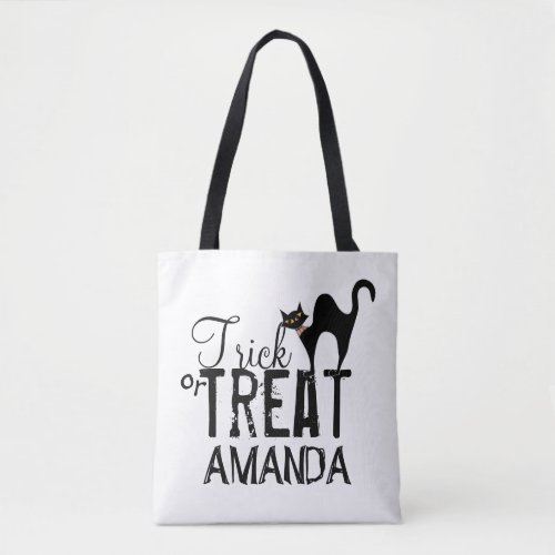 Whimsical Halloween Typography Black Cat Treat Tote Bag