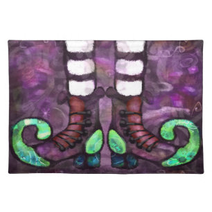 Whimsical Halloween Witch Boots Cloth Placemat