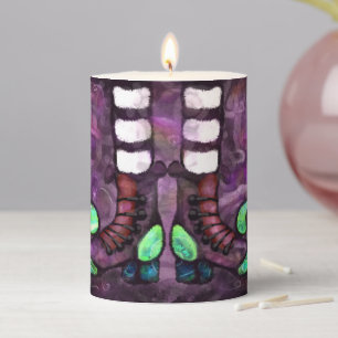Whimsical Halloween Witch Boots Purple Green Black Pillar Candle