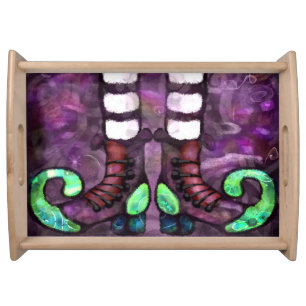 Whimsical Halloween Witch Boots Wood Serving Tray