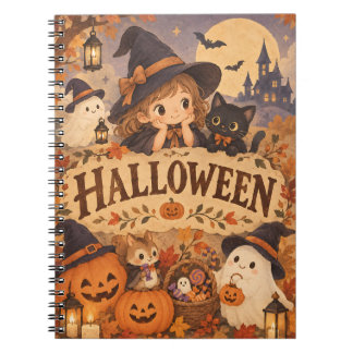 Whimsical Halloween Witch & Friends Notebook