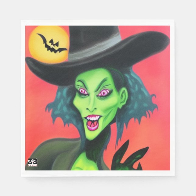 Whimsical Halloween Witch Napkins (Front)