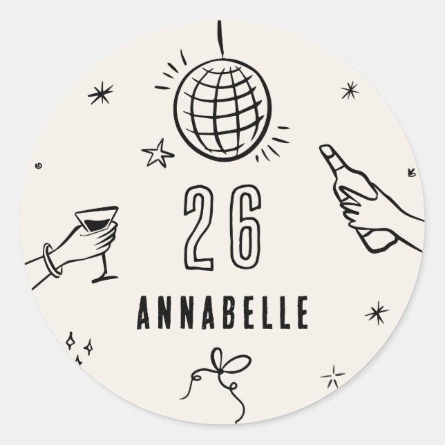 whimsical hand draw birthday drinks party classic round sticker (Front)