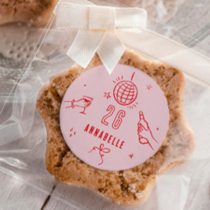 whimsical hand drawn 30th birthday drinks party classic round sticker