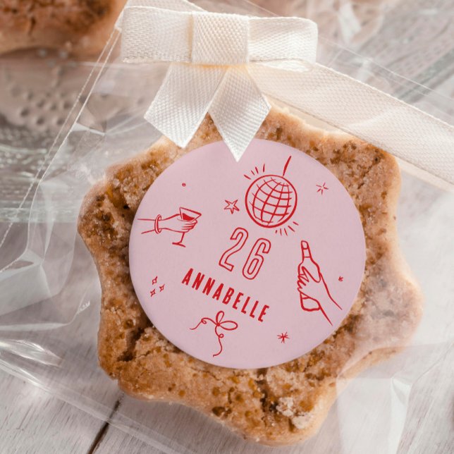 whimsical hand drawn 30th birthday drinks party classic round sticker (Creator Uploaded)