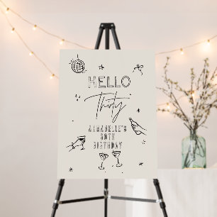whimsical hand drawn 30th birthday drinks party foam board