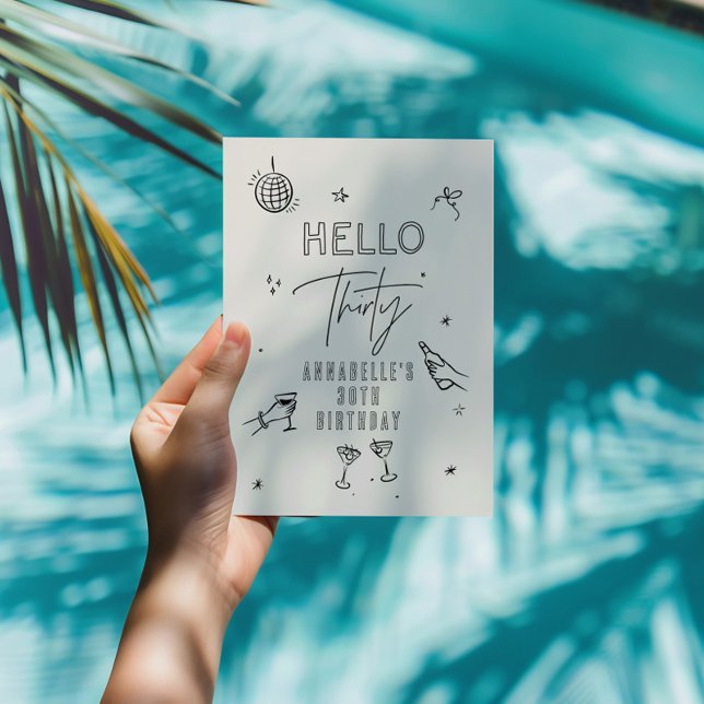 whimsical hand drawn 30th birthday drinks party invitation (Creator Uploaded)