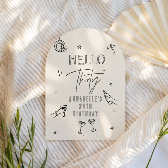 whimsical hand drawn 30th birthday drinks party invitation (Creator Uploaded)