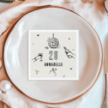 whimsical hand drawn 30th birthday drinks party napkins<br><div class="desc">Cream and black whimsical hand drawn 30th birthday drinks cocktail disco ball bow coquette party favor decor napkin design.</div>