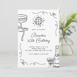 Whimsical Hand Drawn 30th Birthday Party Invitation