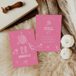 whimsical hand drawn arch birthday drinks party invitation