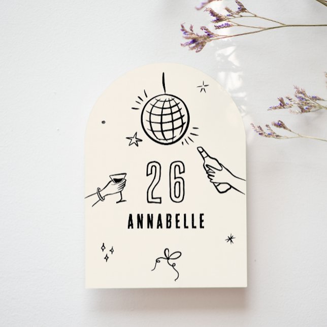 whimsical hand drawn arch birthday drinks party invitation (Creator Uploaded)