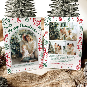 Whimsical Hand Drawn Arch Photo Merry Christmas Holiday Card