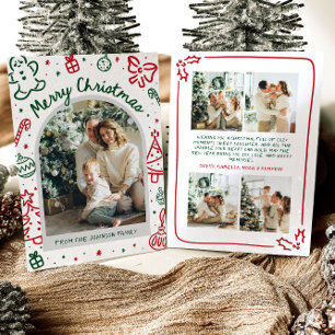 Whimsical Hand Drawn Arch Photo Merry Christmas Holiday Card