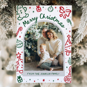 Whimsical Hand Drawn Arch Photo Merry Christmas Holiday Card